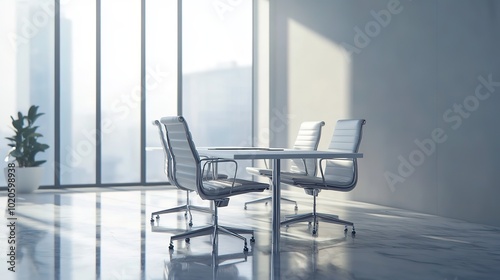 Office interior with meeting table and chairs, ceo desk near window. Mockup wall , Generative Ai 