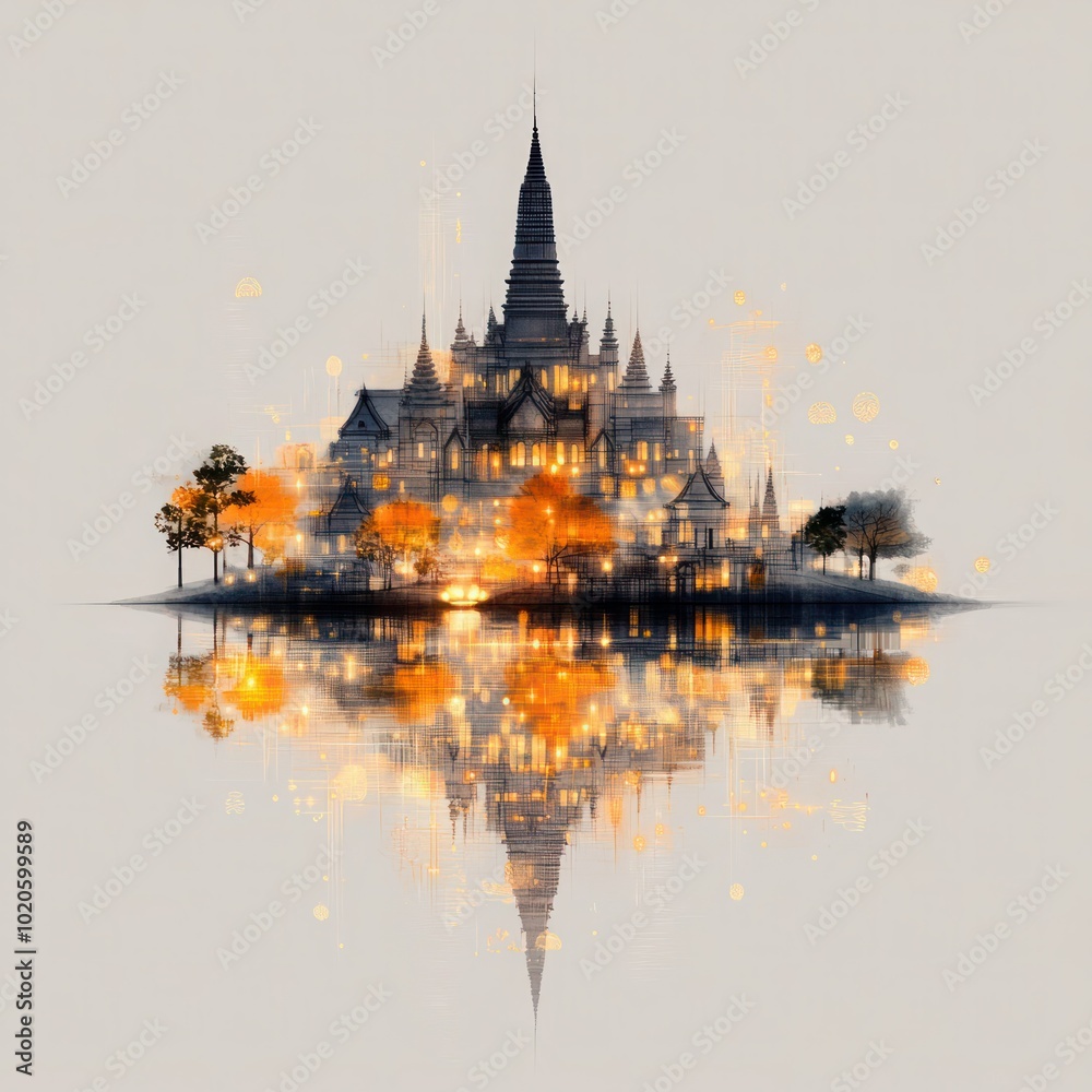 Fototapeta premium Spectacular Loy Krathong Festival Celebration with Water Lamp Reflections in Southeast Asia - Banner