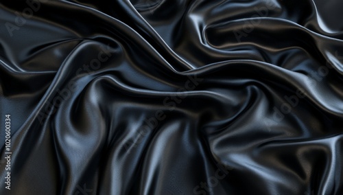 Abstract black satin fabric texture background.