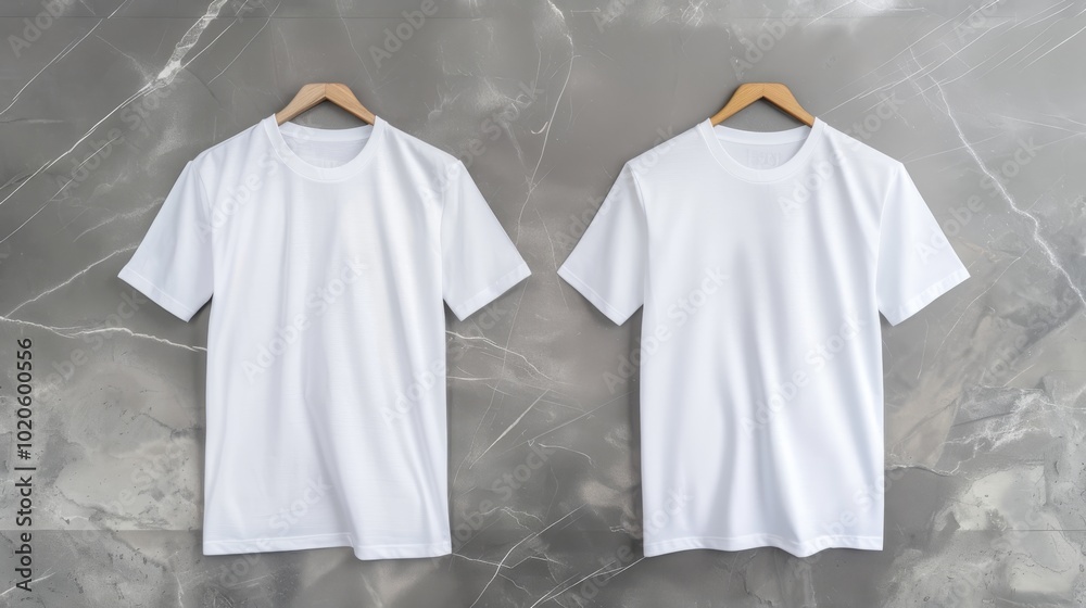 White t-shirt template on a gray background, front and back view. Mockup for design print presentation White t-shirt template on a gray background, front and back view. Mockup for design print presentation
