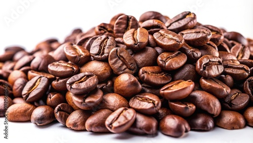 Forced perspective isolated coffee beans on white background