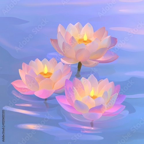 Floating Lotus Flowers and Candles for Loy Krathong Celebrations: A Colored Vector Illustration Honoring the Goddess of Water photo