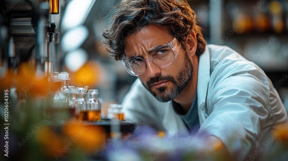 Male entomologist working in a laboratory on a new species Male entomologist working in a laboratory on a new species