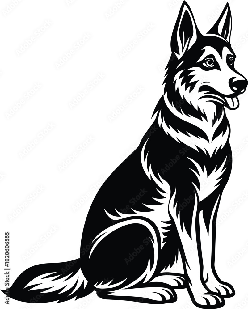Naklejka premium German shepherd dog in different poses on a white background objects silhouette illustration.