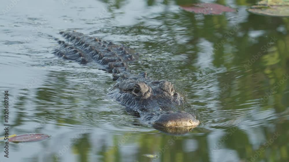 Alligator Swimming in Swamp Slough Pond Water Alligator Swimming in Swamp Slough Pond Water