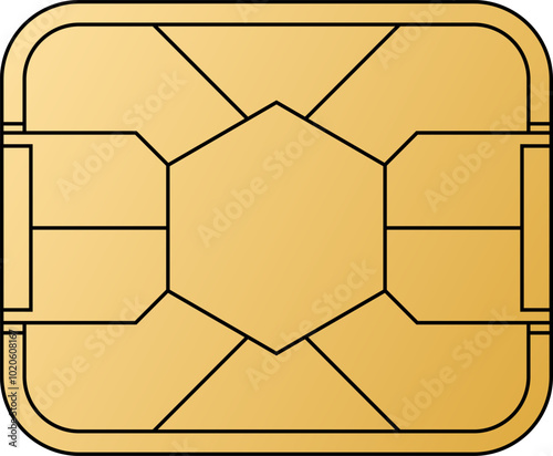 EMV chip golden vector icon. Contactless payment at terminals and ATMs. Set line nfc symbol. Square computer microchip for credit debit cards. 