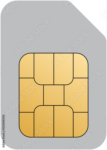 Phone sim card. ID card mockup template. Realistic vector illustration for design. Mobile cellular phone. Sign, symbol, icon or logo isolated on background. EMV gold chip. Concept of technology.