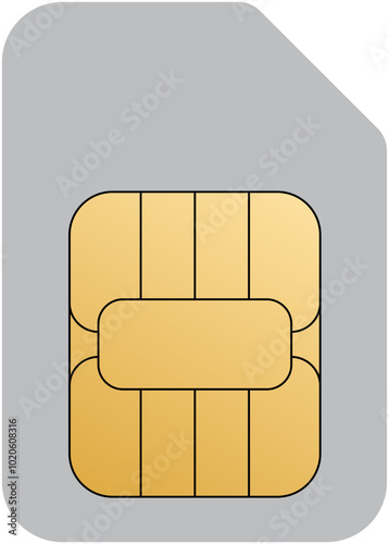 Phone sim card. ID card mockup template. Realistic vector illustration for design. Mobile cellular phone. Sign, symbol, icon or logo isolated on background. EMV gold chip. Concept of technology.