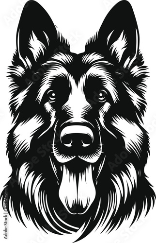 German shepherd dog in different poses on a white background objects silhouette illustration.