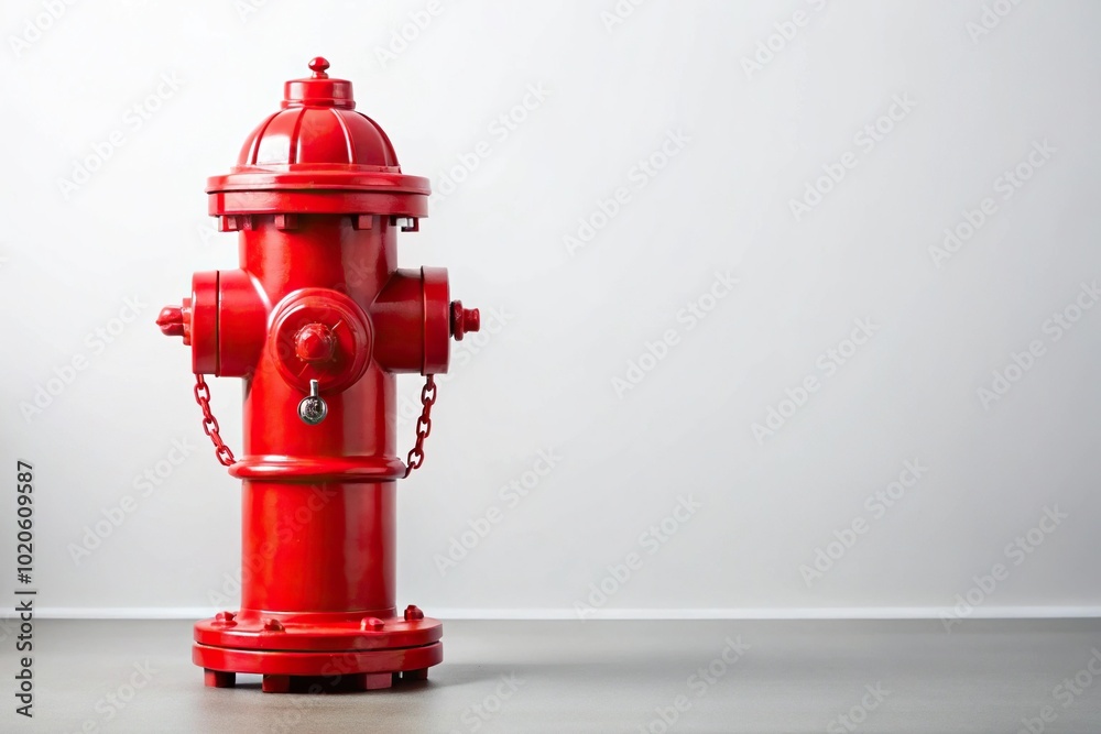 Forced perspective medium shot of a bright red fire hydrant on white backdrop Forced perspective medium shot of a bright red fire hydrant on white backdrop