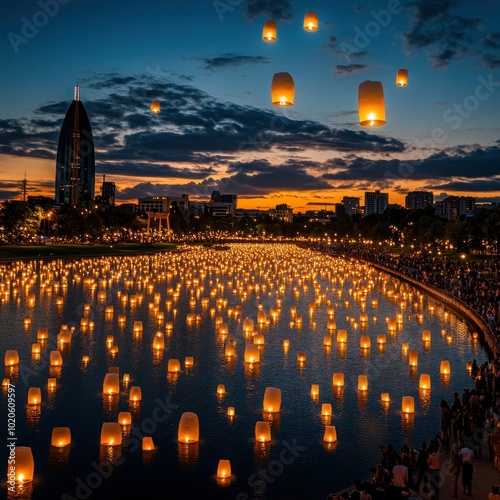 Floating Lantern Festival in Royal Park Rajapruek: A Spectacular Display of Colorful Lights and Traditional Thai Culture photo