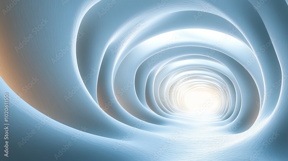 A blue tunnel with a light shining through it A blue tunnel with a light shining through it