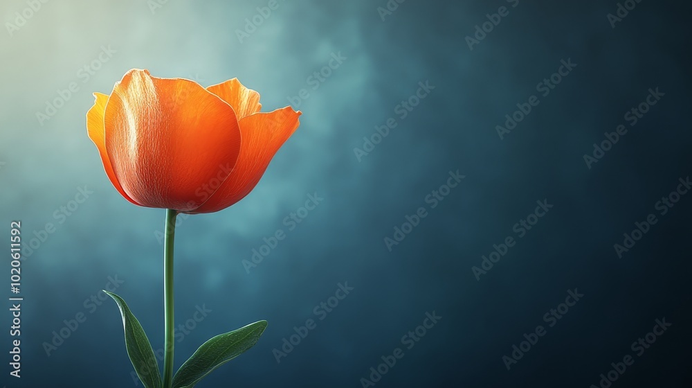 A single orange flower is the main focus of the image A single orange flower is the main focus of the image