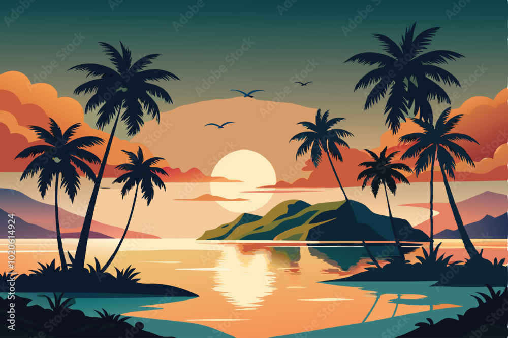 Obraz premium Tropical island colorful design with palm tree