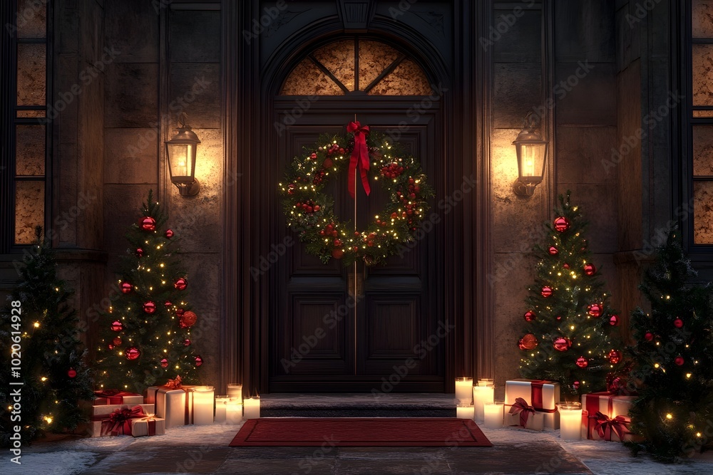 Elegant Holiday Entryway Decor with Festive Wreath Candles and Garlands Elegant Holiday Entryway Decor with Festive Wreath Candles and Garlands
