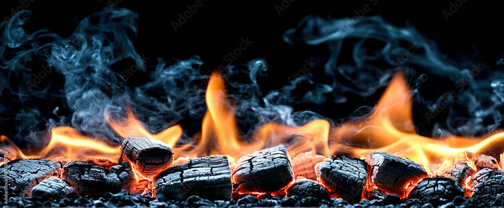 Fototapeta premium A black and white photo of a fire with smoke and ash