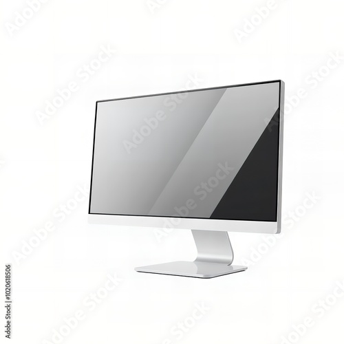 there is a computer monitor with a white screen on a stand. photo