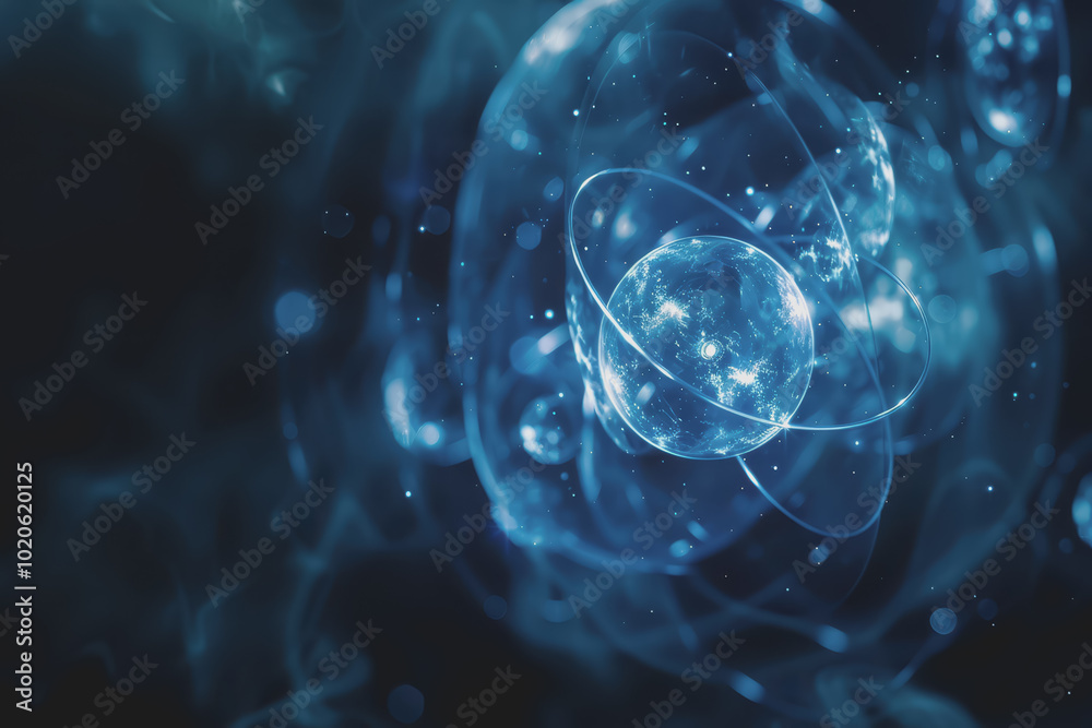 Unstable Atom nucleus with electrons spinning around its technology background. Unstable Atom nucleus with electrons spinning around its technology background.