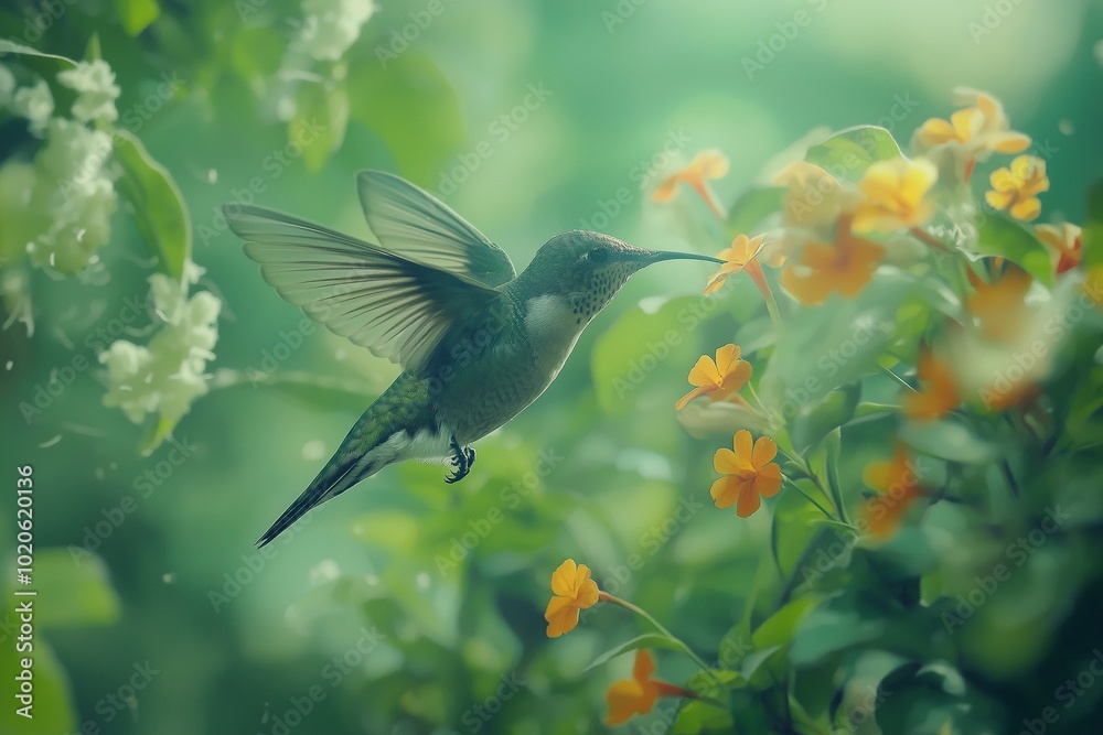 birds flying and take flower nectar in 3d realistic by generative ai birds flying and take flower nectar in 3d realistic by generative ai
