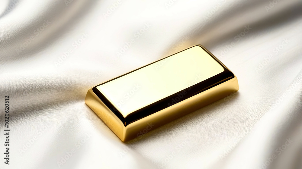 A gold bar sits on a white cloth A gold bar sits on a white cloth