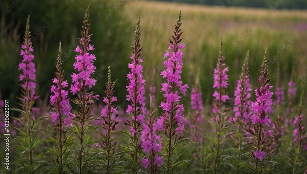 Close-Up of Pink Wildflowers with Softly Blurred Background in Natural Field Close-Up of Pink Wildflowers with Softly Blurred Background in Natural Field