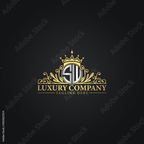 Luxury Monogram Logo with Crown and Flourish Design