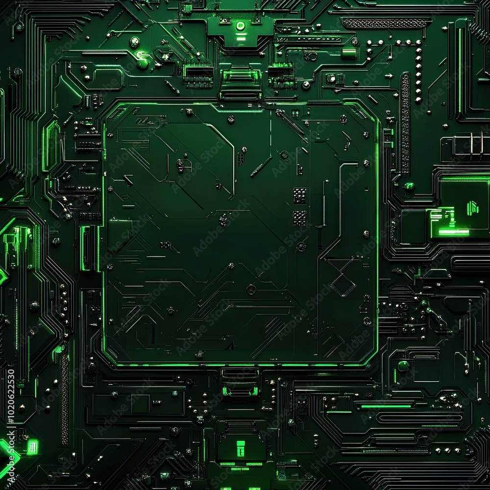 Green circuit board with intricate patterns