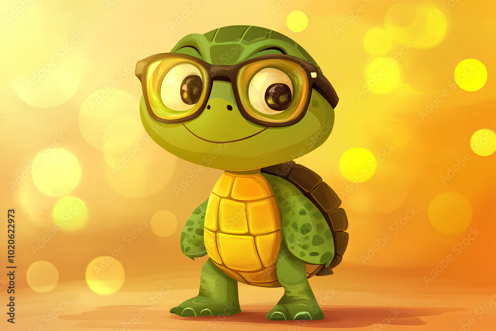 Fototapeta premium Cartoon turtle character with glasses, illustration
