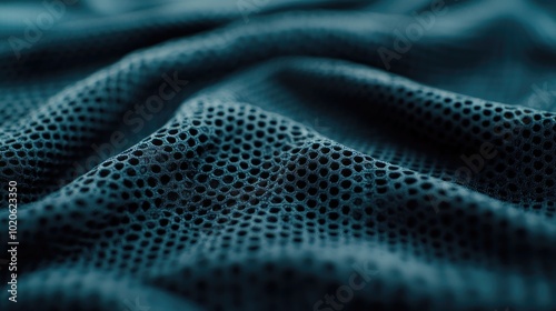 Closeup of a dark blue mesh fabric. Perfect for a background or texture for sportswear or athletic clothing designs.