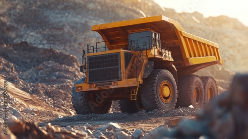 Dumptruck and earthmover equipment in a mining site photo