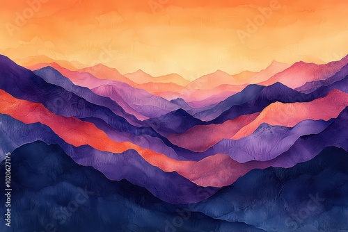 A captivating tapestry of mountains, their colors blending seamlessly from one to the other in hues of peach and lavender. 