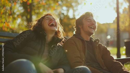 couple in the park laught Generative AI