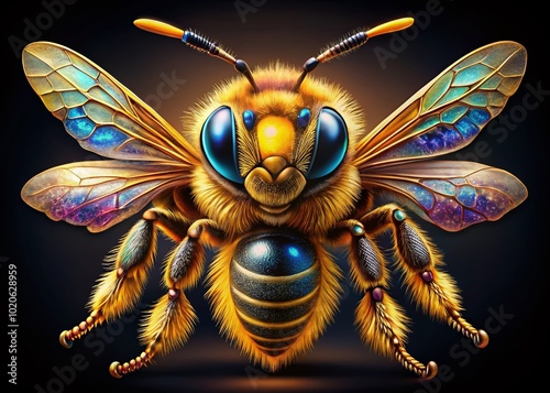 The elegant design of a golden bee showcases nature's tiniest creatures, revealing intricate details that celebrate photo