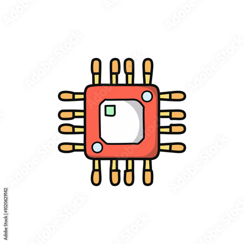 Circuit board vector icon on white background. Computer microchip illustration.