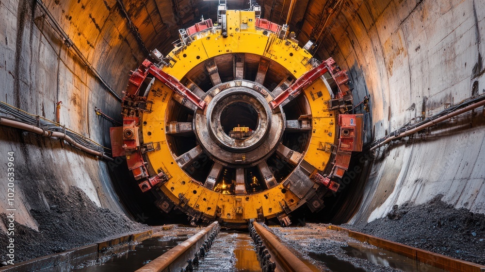 Fototapeta premium Tunnel boring machine in operation at a large underground site