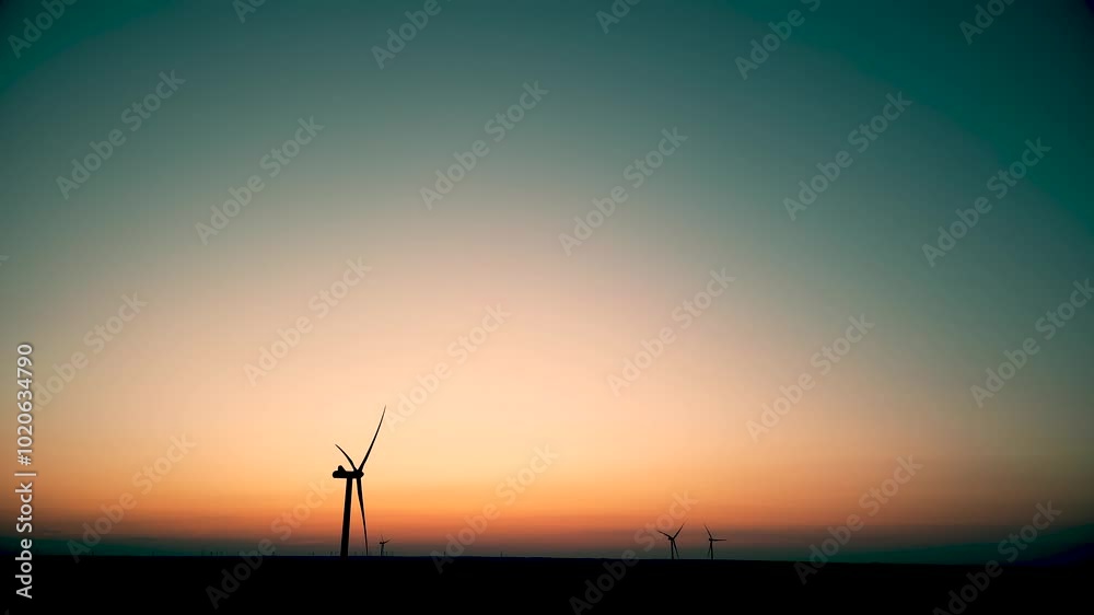 Sunset view with wind turbines in the background at a rural location during the evening hours Sunset view with wind turbines in the background at a rural location during the evening hours