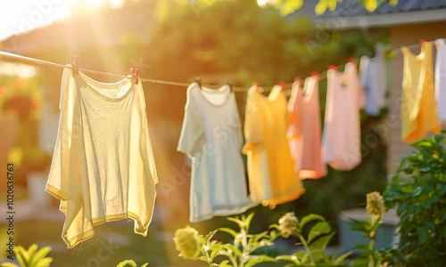 Sun-Kissed Laundry Drying on a Clothesline