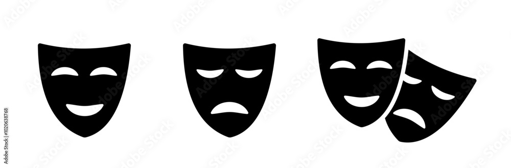 Mask icon. Theater masks vector icon set. Comedy, drama, tragedy symbol. Vector Mask icon. Theater masks vector icon set. Comedy, drama, tragedy symbol. Vector