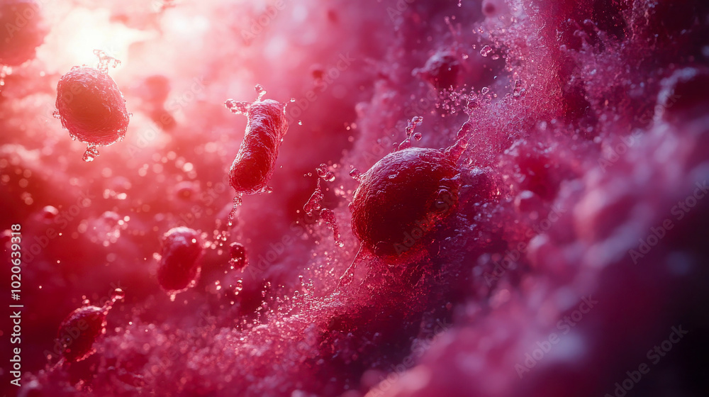 A detailed view of a red blood cell with intricate textures, illustrating the essential components of human blood A detailed view of a red blood cell with intricate textures, illustrating the essential components of human blood
