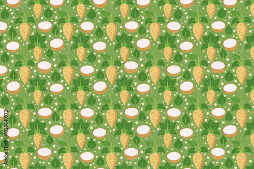 Seamless pattern with radish. Vector illustration in flat style.