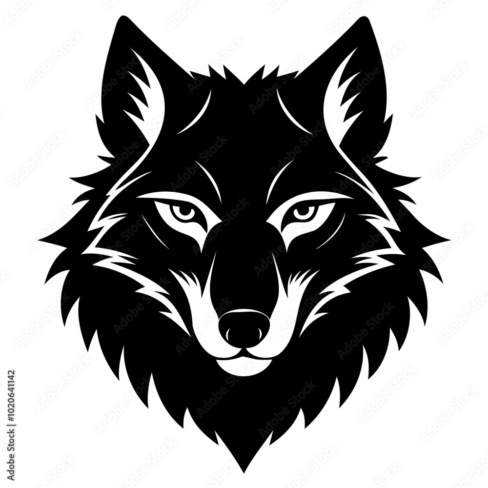 Fototapeta premium Wolf head black silhouette Vector illustration. Wolf Head Vintage Logo Stock Vector, Wolf head line art