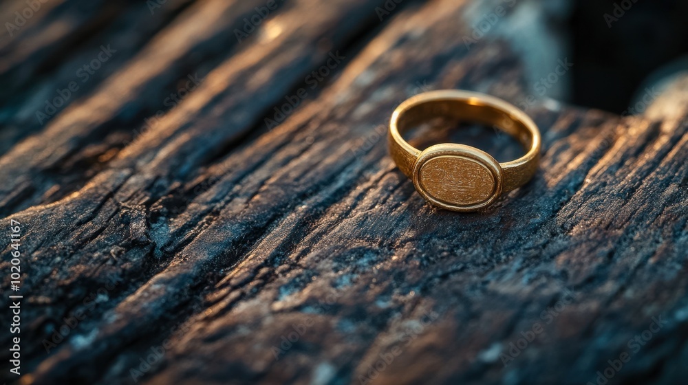 A close-up of a gold signet ring resting on a weathered wooden surface, evoking a sense of history. A close-up of a gold signet ring resting on a weathered wooden surface, evoking a sense of history.