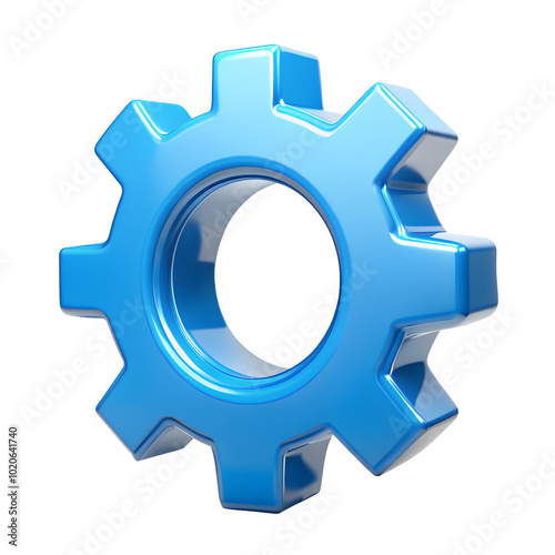 3d blue gear wheel icon isolated on transparent white background.