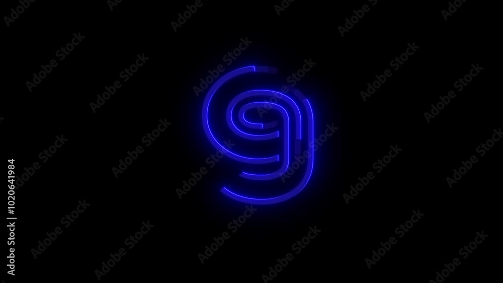 Glowing alphabet 9 reveal animation