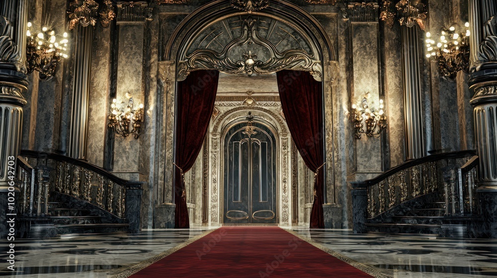 Obraz premium a grand entrance to a ballroom, featuring ornate decorations and a sense of anticipation