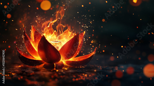 fire burning lotos flower Generative AI