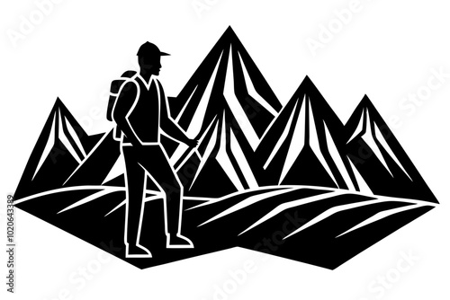 a man  walking on the mountain  silhouette