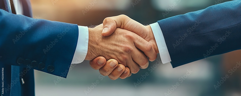 Two business professionals shaking hands in a professional setting. Two business professionals shaking hands in a professional setting.