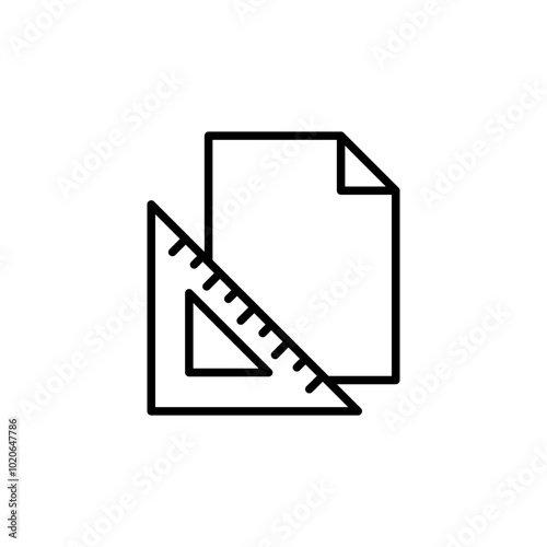Ruler and paper outline icons, minimalist vector illustration ,simple transparent graphic element .Isolated on white background