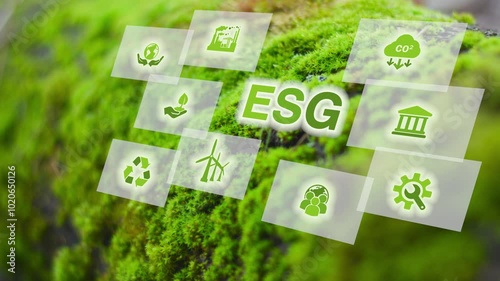 ESG environmental social governance investment business concept. ESG digital infographic dashboard. Business investment strategy concept. Digital icons.4k..